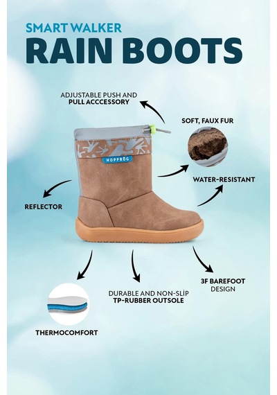 Hopfrög Rain Boots Kahverengi Meşe Suya Ve Soğuğa Dayanıklı Barefoot Çocuk Botu Kahverengi