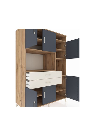 Kronos Dolap 9 Raflı 2 Çekmeceli 6 Kapaklı 132x59x195 Çam-ant... Çam
