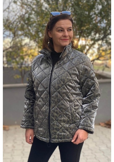 Mia Butik Büyük Beden Haki Leopar Desenli Mont-1559 Haki