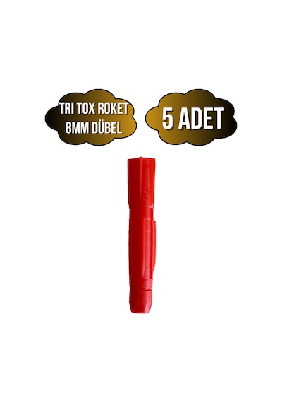 Tri Tox Roket Kırmızı 8mm Dübel Beton Tuğla Briket Dubeli 8mm Kırmızı Roket 5 Adet