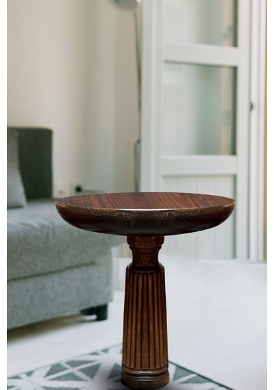 Wood Wooden Ahşap Tekli Fitilli Mantar Yan Sehpa / Ceviz Renk / Mushroom Side Table Kahverengi