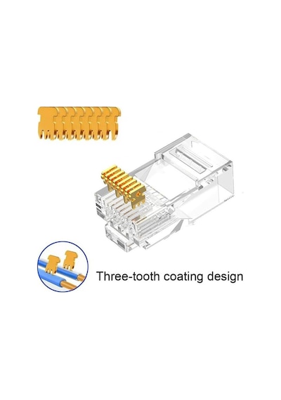 Koodmax - 100 Adet - 3u" 3 Micron Gold Plated Cat6 Ez Rj45 Yeni Nesil Delikli Konnektör Uç Jack