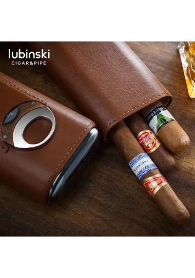 Lubinski Deri 3'lü Puro Kılıfı Kesicili Kahve 60 Ring