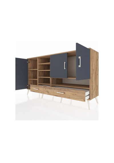 Kronos Konsol 8 Raflı 2 Çekmeceli 3 Kapaklı 176x59x99 Çam-antrasi Çam-antrasit/çam
