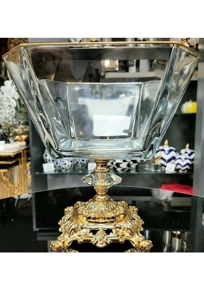Atabey Home Metal Döküm Ayaklı Gold Detaylı Salata Kasesi Lav Krn299