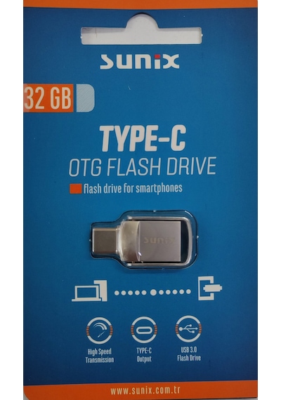 Sunix 32gb Type-c To Usb 3.0 Hızlı Usb Flash Bellek Otg Çift Griş