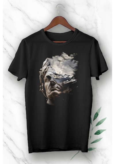 Flood Of Style Unısex Siyah Mitoloji Julius Caesar Baskılı Tişört