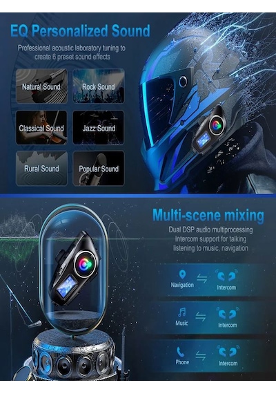 Q58- Max Ipx6 Su Geçirmez Sd Kartlı Siri Destek Eq Ses İnterkom Kask Kulaklığı