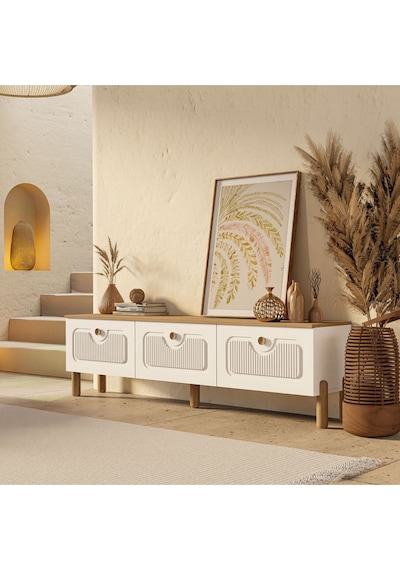 4090 Napoli 180 Cm Membran Mdf Kapaklı Bohem Tv Ünitesi Sepet - Beyaz Beyaz - Meşe 4090 Napoli 180 Cm Membran Mdf Kapaklı Bohem Tv Ünitesi Sepet - Beyaz Beyaz - Meşe