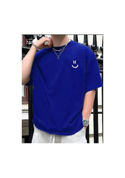 Medinenur Gülen Yüz Baskı Unisex T-shirt Mavi