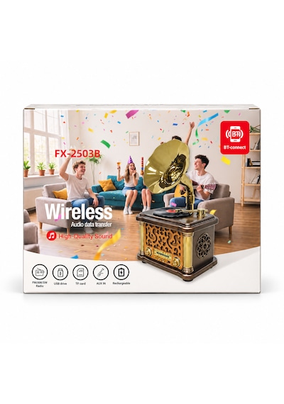 Ultratekno Fx-2503b Büyük Boy Retro Gramofon Tasarımlı Bluetooth Hoparlör Ve 3 Bant Radyo