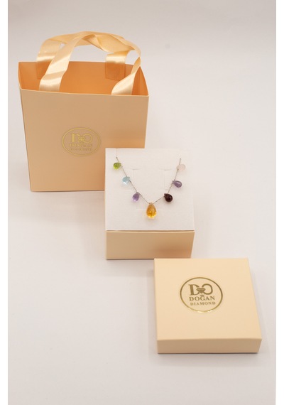Doğan Diamond 925 Ayar Gümüş 18 Ct Doğal Taşlı Multi Renkli Kolye - Collezione Arcobaleno