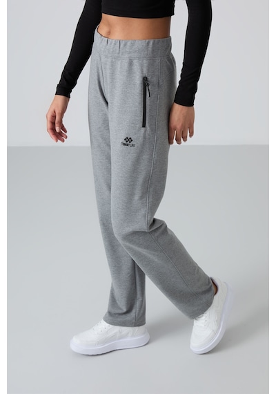 Tommy Life Gri Melanj Fermuar Cepli Rahat Form Klasik Paça Kadın Eşofman Alt - 94195 GRİ MELANJ
