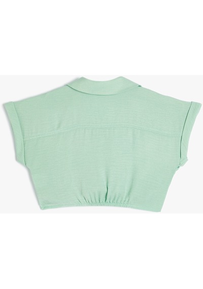 Koton Crop Gömlek Kısa Kollu Önden Bağlamalı Yeşil 4skg60097aw Yeşil