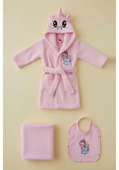 Unicorn Pembe %100 Pamuk Bebek Banyo Seti 0 - 24 Ay