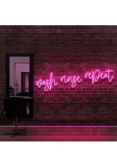 Wash Ringe Repeat Yazılı Neon Tabela Pembe