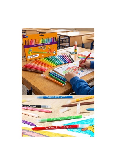 Keçeli Kalem 24 Renk 1 Paket Bic Kid Couleur 24 Lü Keçeli Kalem Canlı Renkler Yıkanabilir Kaliteli Okul Öğrenci