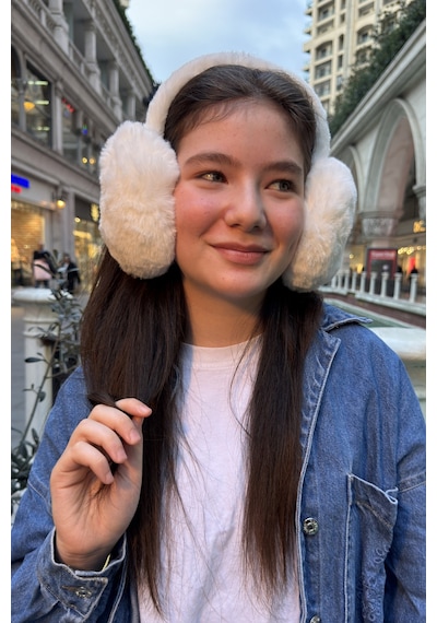 Mollycrush Genç Beyaz Peluş Kulaklık Uniseks Kışlık Yumuşak Kulak Koruyucu Beyaz