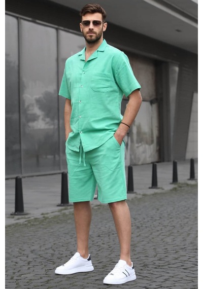 Madmext Erkek Yeşil Basic Oversize Gömlek Takımı 5588