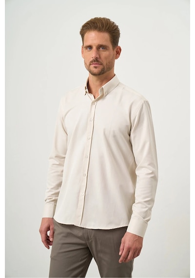 Morven Erkek Kremrengi Oxford Slim Fit Düğmeli Yaka Gömlek 99ms004001650 Kremrengi Krem