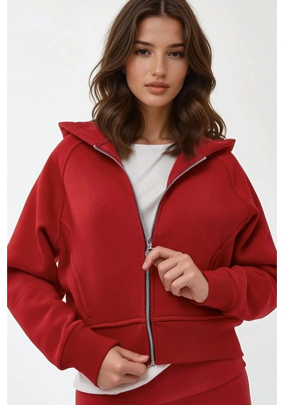 Hiccup Rahat Kesim Kapüşonlu Fermuarlı Hoodie Kırmızı
