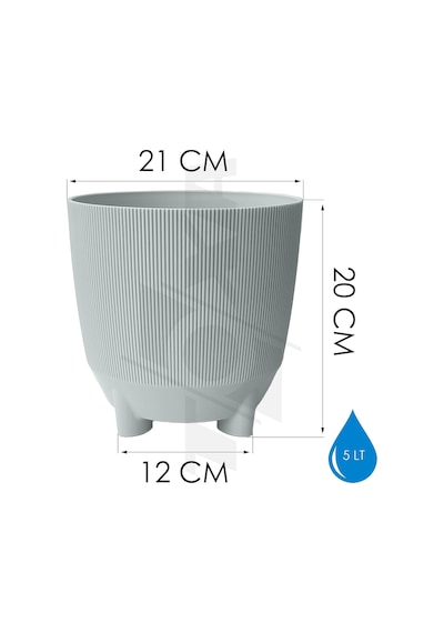 Luna Saksı Çizgili Dekoratif Ayaklı 1 Adet, Gri, 5 Litre