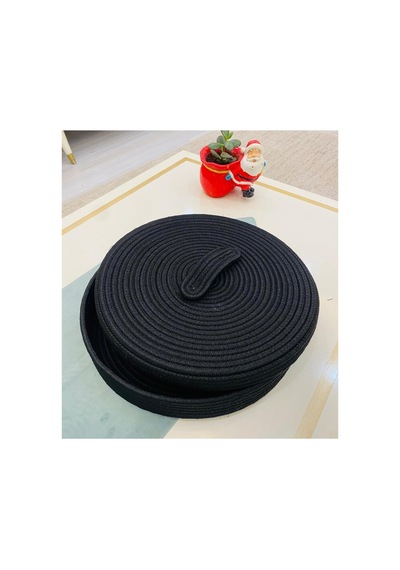 Doğal,jüt,hasır,35x35 Kapaklı Desenli,sepet,dolap Içi,çocuk Odası,düzenleyici,ekmek Sepeti Siyah Siyah