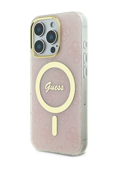 Apple iPhone 16 Pro Max Uyumlu Kılıf Guess Lisanslı Magsafe Özellikli Yazı Logolu 4g Desenli Pembe