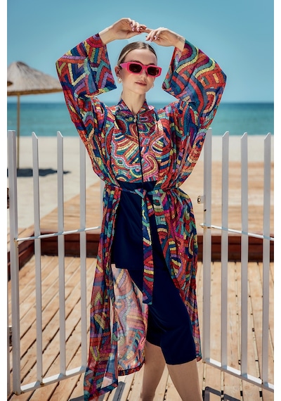 Remsa Mayo Remsa Tesettür Mayo Üzerine Tek Kaftan Kimono Pareo Lacivert01 Rp029 Tuna Lacivert01