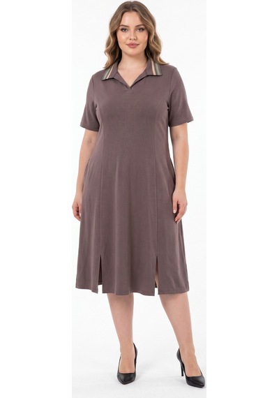 Wearon Kadın Polo Yaka Kısa Kol Likralı Elbise 7386 Bgl-st05664 Kahve
