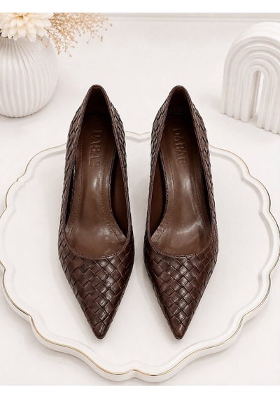 Dabab Shoes Lılya Kadın Acı Kahve Sivri Burun Örgü Desenli 6 Cm İnce Topuklu Stiletto Ayakkabı Kahverengi