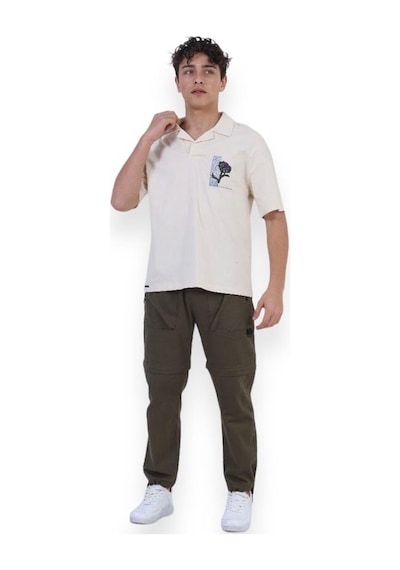 Zekids Erkek Çocuk Pamuklu Rahat Kesim Oversize Polo Yaka Tshırt-11813-krem Krem