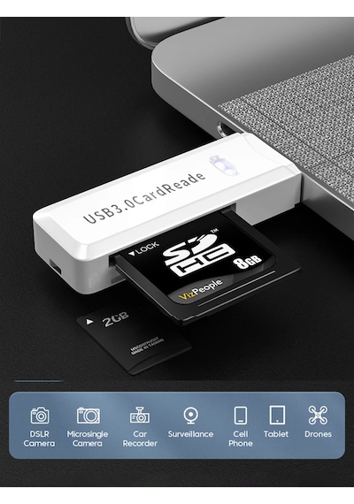 Foxyn FXN-143 TF-SD-USB 3.0 Bellek Kart Okuyucu Beyaz