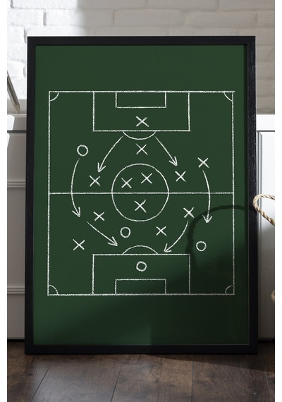 Futbol Taktik Tahtası Siyah Ahşap Çerçeveli Poster, Dekoratif Spor Duvar Tablosu