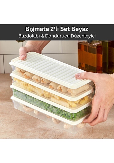 Bigmate 2'li Şeffaf Saklama Kabı 2x1 Lt Bgmt1115 Mikrodalga Buzdolabı Ve Dondurucu Uyumlu Düzenleyici Beyaz