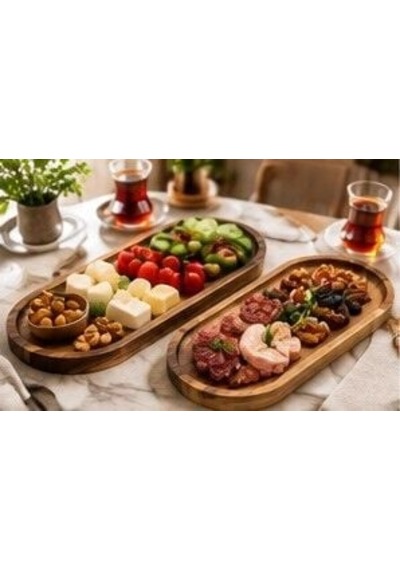 Akasya Oval Sunumluk - İkili Kahverengi