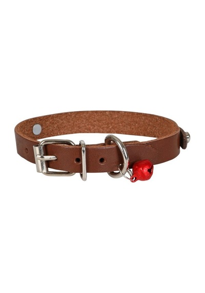 Cattie İsimlikli Deri Kedi Boyun Tasması L 1.2 x 25 - 29 CM Kahverengi