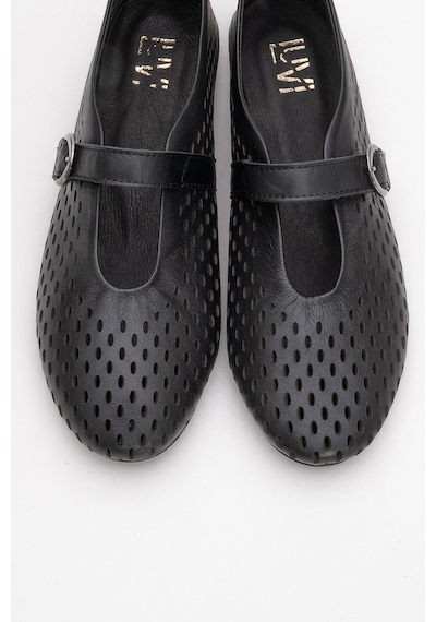 Luvishoes Arian Siyah Cilt Hakiki Deri Delikli Kadın Babet Ayakkabı Siyah