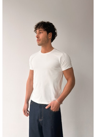 Flaw Atelıer Basic Slim Fit Ekru Tişört-29506