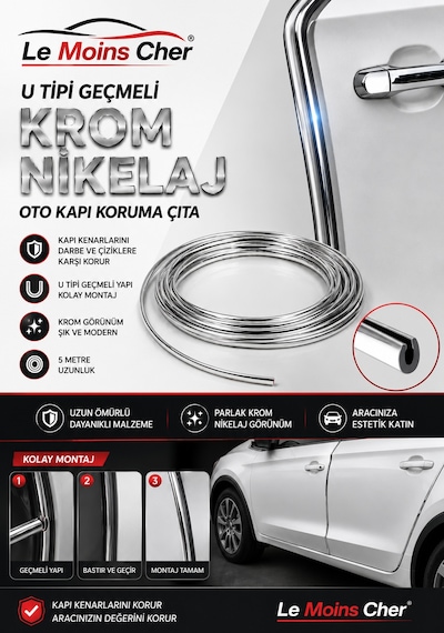 Ds Ds 7 Opera Krom U Tipi Geçmeli 5 Metre Oto Kapı Kenar Koruyucu Fitil