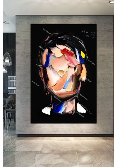 Yüzler Fırça Darbeli Görünümlü Soyut Modern Sanat Kanvas Tablo  90 x 60c