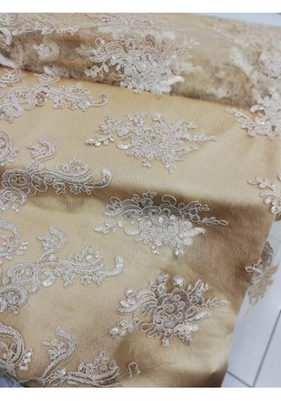 Pul Payetli Dantel Güpür Cordone Abiye Elbise Bluzluk Kumaş Gold