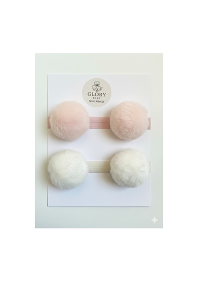 Kız Çocuk Bebek Ponponlu Bandana 2'li Set Pembe-ekru Pembe-ekru