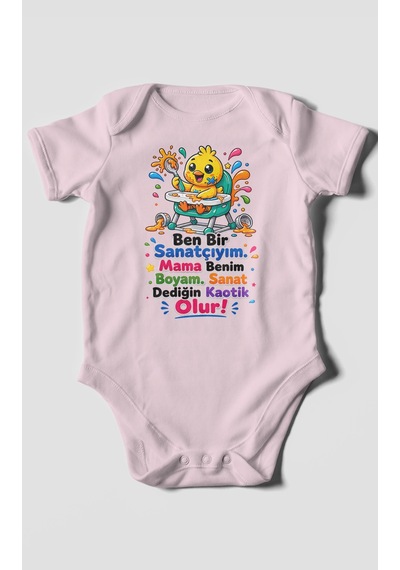 Morivokids Ben Bir Sanatçıyım Yazılı Kısa Kollu Bebek Body %100 Pamuk Bebe Pembe