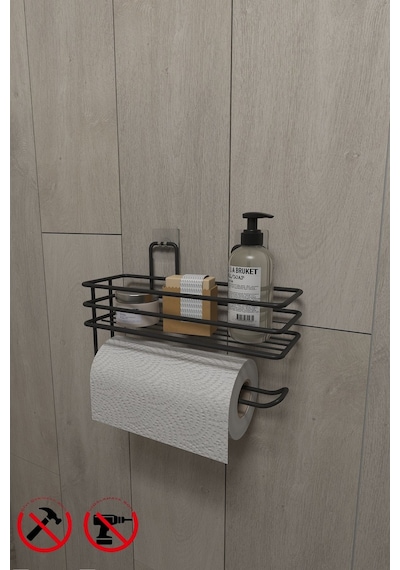 Alper Banyo Yapışkanlı Raflı Kağıt Rulo Havluluk Peçetelik Havlu Kağıltlık Siyah Banyo Mutfak Düzenleyici Raf TŞ01-SOLO Çok Renkli