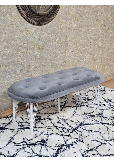 Zafir Ufo Oturak Bench - Beyaz Boyalı Telli Ayak - Oturak - Bench - Puf - Yatak Ucu Pufu Gri