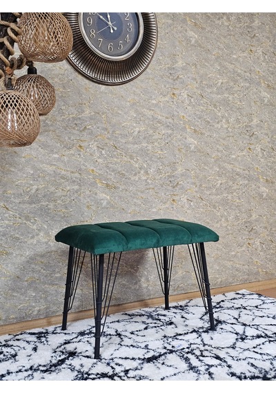 Zafir Metal Siyah Tel Ayaklı 60 Cm Puf Bench - Puf - Bench - Oturak - Mutfak Oturağı - Antre Oturağı Yeşil