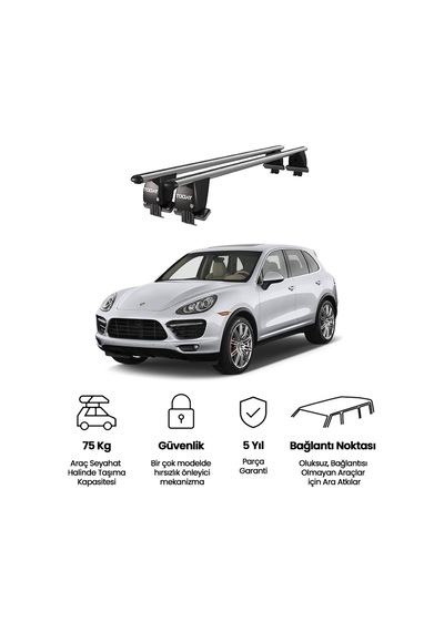 Royal Porsche Cayenne 2011-2017 Uyumlu Gri Ara Atkı Port Bagaj Tavan Barı