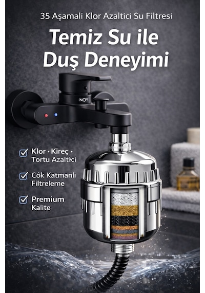 Filtreli Duş Başlığı Duş Sistemi Uyumlu Su Filtreleme Cihazi Metalik