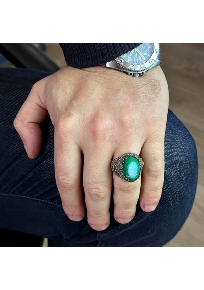 Gerçek Doğal Drusy Kristal Kuvars Taşı Erkek Yüzüğü, Vintage Yüzük, 925 Ayar Gümüş Yüzük Gümüş